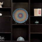 Colorful Decorative Plates, 10 Inch, Blue Mandala Boho Round Display Plate, Decorative Plates with Stand, for Home Kitchen Bedroom Decorative Ornaments