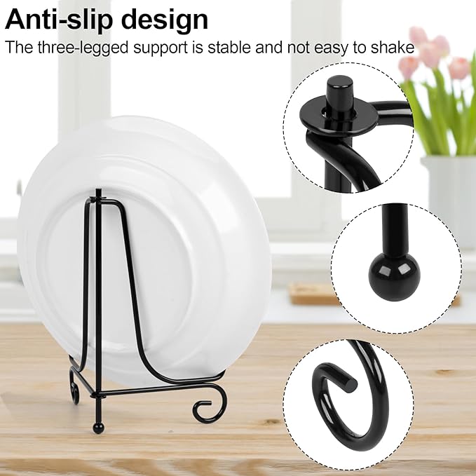 vivinin 6 Pack Plate Stands For Display (4 Inch, 6 Inch, 8 Inch), Plate Holder 3 Size Picture Frame Stand of Metal, Frame Holder Stand and Artworks for Book, Tabletop Art, Picture, Photo and Platter