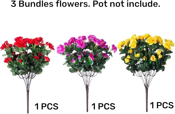 HyeFlora Artificial Fake Camellia Flowers Plants for Outdoor Outside Spring Summer Decor, Faux Silk Mixed UV Resistant Look Real Flowers for Planter Front Door Porch Patio Balcony, 3 Large Bundles