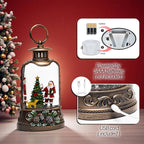 9.6" Christmas Snow Globe Lantern with Santa Claus - Water Swirling Glitter LED Light Musical Lantern with Exterior Decor - Vintage Xmas Gifts - USB Plug or Battery Operated Home Decor (Santa & Dog)