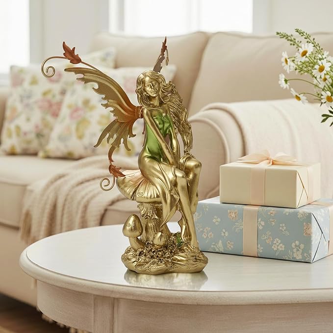 Resin Fairy Statue Elegant Fantasy Decor, Hand-Painted Angel Figurine Graceful Fairy Sculpture for Bookshelf, Mantel, Indoor Outdoor Decor, Thoughtful Gift for Women, Girls (Sitting)