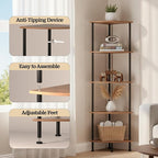 5-Tier Corner Shelf Stand, 52" Industrial Corner Display Rack for Living Room, Bookshelf, Tall Display Shelf, Plant Stand, Storage Standing Shelf for Bedroom, Bathroom, Kitchen, Brown