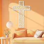 WORGO White Metal Cross Wall Decor Iron Christian Cross for Home Church, Hollow Out Artistic Hanging Ornament, Crosses Wall Decor for Living Room, Bedroom, Decorative Thankful Religious Gift 41.3x27.4 inch