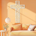 WORGO White Metal Cross Wall Decor Iron Christian Cross for Home Church, Hollow Out Artistic Hanging Ornament, Crosses Wall Decor for Living Room, Bedroom, Decorative Thankful Religious Gift 35.4x23.5 inch