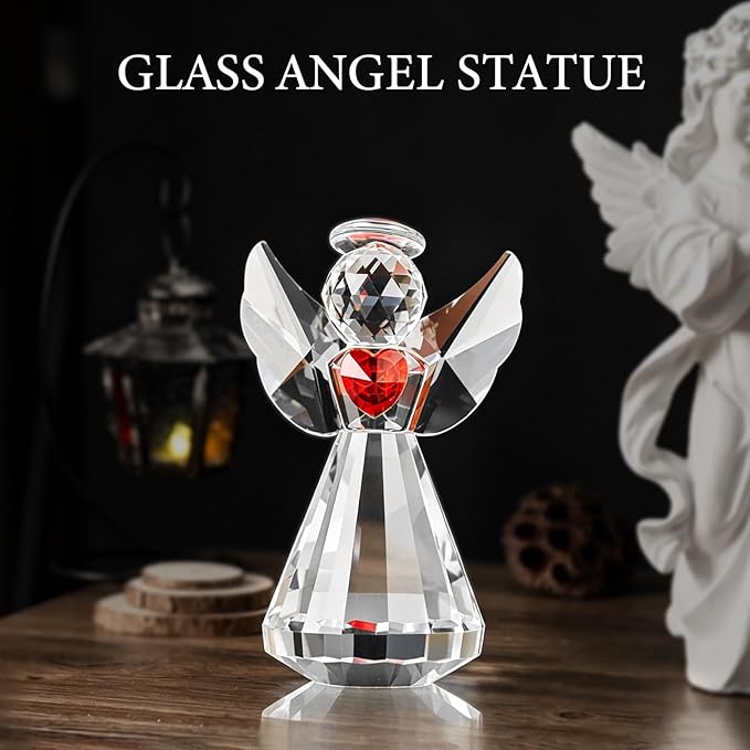 Crystal Guardian Angel Figurine Decoration, Glass Guardian Angel Statue Christmas Birthday Gifts for Girl Women Girlfriend Daughter, Art Collectible Figurines Home Decor (Angel -Clear)