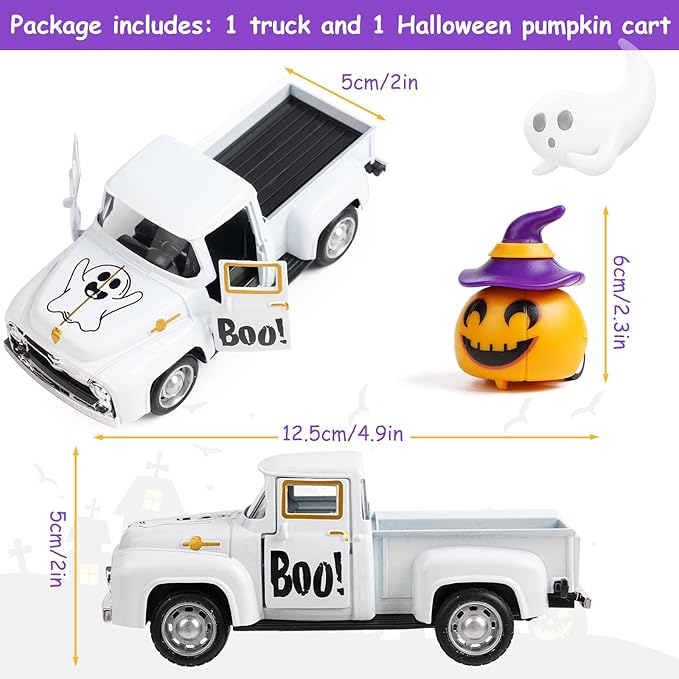Halloween Truck Decor, Halloween White Ghost Metal Truck Decorations for Home Indoor, Mini Cute Pumpkin Tiered Tray Decor, Farmhouse Kitchen Tabletop Centerpiece Decorations