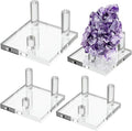 Hipiwe Clear Acrylic Display Stand - Three-Peg Display Easel Stands for Fossil Coral Geodes Rock Mineral Agate Small Collectibles, Set of 4