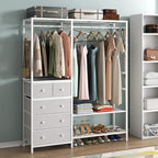 Auromie Clothes Rack with 5 Drawers & 4 Storage Shelves, 59.1W*70.9H Heavy Duty Clothing Rack with 2 Hanging Rods, Wardrobe Closet Organizer System with 5 Hooks, Freestanding Garment Rack (White)