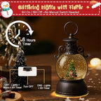Christmas Snow Globe Lantern - Lighted Musical Water Globes with 6H Timer, Glittering Swirling Nutcracker & Train Scene, Battery/USB Powered Holiday Decoration for Indoor Christmas Decor & Gifts