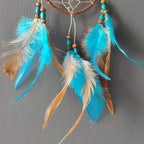Feather Dream Catcher Pendant, Small Car Charm for Wall, Bedroom Hanging Decorations (Blue)