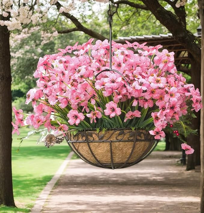12Pcs UV Resistant Artificial Flowers Artificial Violet Outdoor Decor Realistic Faux Plants Silk Flowers No Fade for Patio Hanging Baskets Garden Pots Farmhouse Yard (Pink)