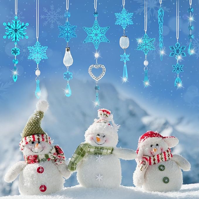 Crystal Snowflake Christmas Tree Decorations - 21pcs Christmas Tree Ornaments Sparkling Dazzling Festival Party Decoration Crystal Snowflake Design Hanging Ornament Holiday Season Home Decor