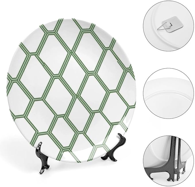 Grey Sage Green Mid Century Ceramic Decorative Plate of 6", 7", 9", 10", Custom Geometry Porcelain Dessert Plate Set, Art Decoration Household Decorations Wedding, Including Bracket And Special Hook