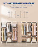 Mavivegue Portable Closet, 50 Inch Wardrobe Closet, Portable Closets for Hanging Clothes with 3 Hanging Rods and 6 Storage Shelves for Bedroom, Gray