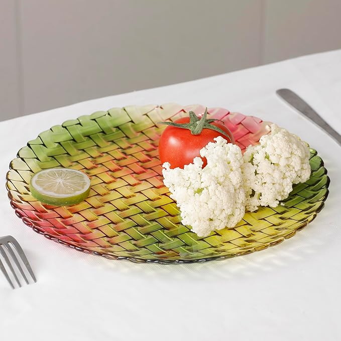 MAGCOLOR Colorful Round Woven Crystal Glass Decorative Plate 11 Inch-Diameter. (Colorful)