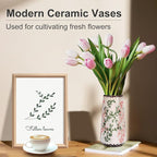 Ceramic Vase, GUKJOB Small Cute Flower Vase for Pampas Grass, Home, Living Room, Dining Table, Farmhouse, Office Decor, Bedroom, Table, and Kitchen Shelf (Green & Pink-A)