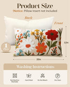 Embroidered Lumbar Pillow Cover 20x12 Inch - Spring Summer Boho Decorative Pillow Cover with Zipper for Living Room Couch Sofa Bed Aesthetic Design Flower Cluster Cushion Pillowcase
