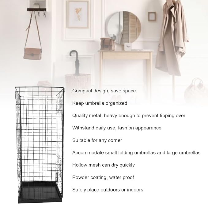Umbrella Holder, Iron Metal Entryway Storage Rack, Indoor Stand with Hollow Mesh Design for Porch, Office, Home, Umbrellas, Rain Gear & Walking Sticks