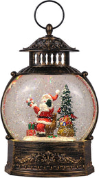 Wondise Lighted Christamas Snow Globe Lantern with Timer, 11.2 Inch USB Plug-in & Battery Operated Spinning Water Glitters Lighted Singing Snow Globe(Santa)