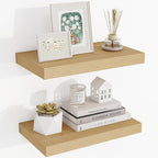 Acovy 16 Inch Floating Shelves, 3D Textured Wood Grain, 16"x9.25"x1.5" Inch Deep Floating Shelves for Wall, Wooden Shelves for Bathroom, Bedroom, Living Room, Natural, 2 Pieces