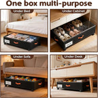 Under Bed Storage with Wheels 2-Pack, Under Bed Storage Containers 66L Clear Lids, Rolling Storage Drawers for Clothes Shoes Blankets, Underbed Organizer Bins(32" L x 17.3" W x 7.2" H)