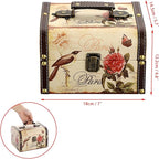 ELLDOO Decorative Treasure Chest Box, Wooden + PU Leather Storage Box for Jewelry Trinkets, Keepsakes box for Girls Women Gifts (Bird + Flower Pattern)