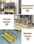 Commercial Metal Umbrella Stand Umbrella Holder, Corridor Entrance Umbrella Basket for Hotel School Cafe-with Drip Tray, Storage 30 Umbrellas (Color : Gold)
