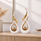 2 PCS White Gold Ceramic Statues For Home Decor Accents, Modern Abstract Art Sculptures, Elegant Tabletop Decorative Objects For Dining Room, Entryway, Tv Stand, Mantel, Coffee Table Centerpieces