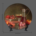 Decorative Plate Holder, 8 Inch, Blood Orange Grape Pomegranate Cider Round Display Plate, Hanging Decorative Plate with Display Stand, for Home Kitchen Bedroom Decorative Ornaments