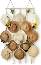 Macrame Hat Rack for Wall 31x53 in Hat Organizer with 15 Clips Hanging Hat Hanger Holder for Women Wide Brimmed Hat Storage for Fedora Boho Decorative Display