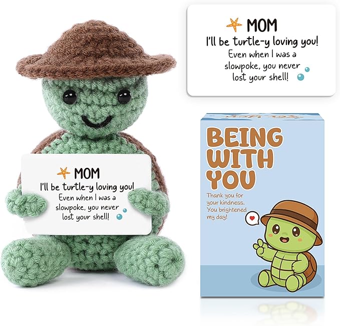 Valentines Turtle Gifts For Mom, Handmade Crochet Emotional Support Animal Gift for Mom, Women, Mother in Law, Cute Mini Sea Turtle Decor,Birthday Gifts, Positive Thoughtful Present(3.74" X 2.56")