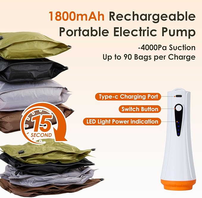 Vacuum Storage Bags with Electric Pump & Hand Compression, 4 Pack Heavy Duty Vacuum Seal Bags for Clothing, Bedding, Space Saver Bags Includes Smart QR Code for Inventory Tracking