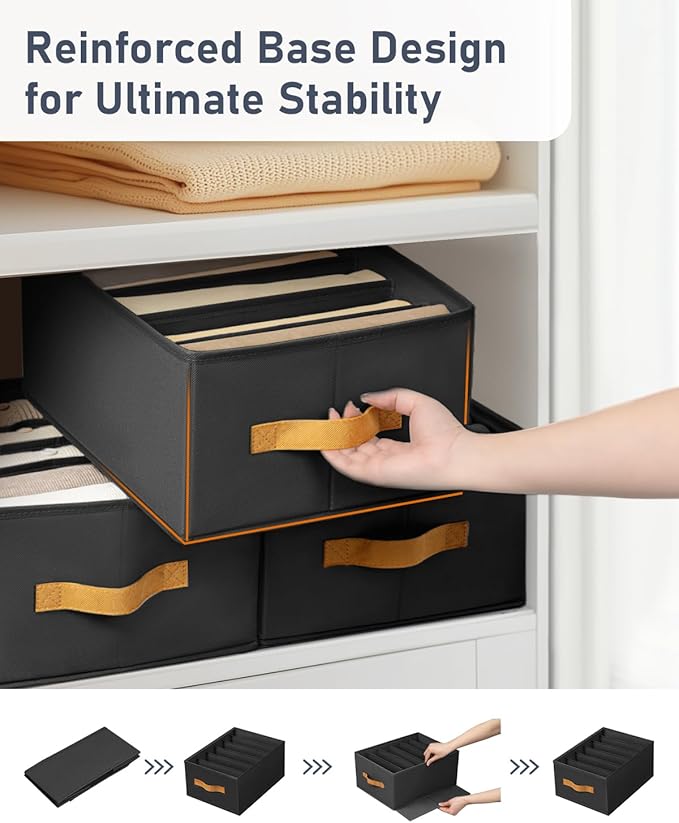 DIMJ Large Wardrobe Clothes Organizers - Foldable Closet Clothing Organizer for Jean Sweater Shirt Pants Underwear Bra, Divided Clothes Drawer, Grey Closet Shelf Organizer Boxes