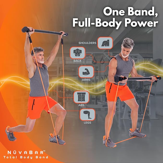 NüvaBar Portable Resistance Band Bar System – Full Body Workout Equipment for Home, Gym, Travel
