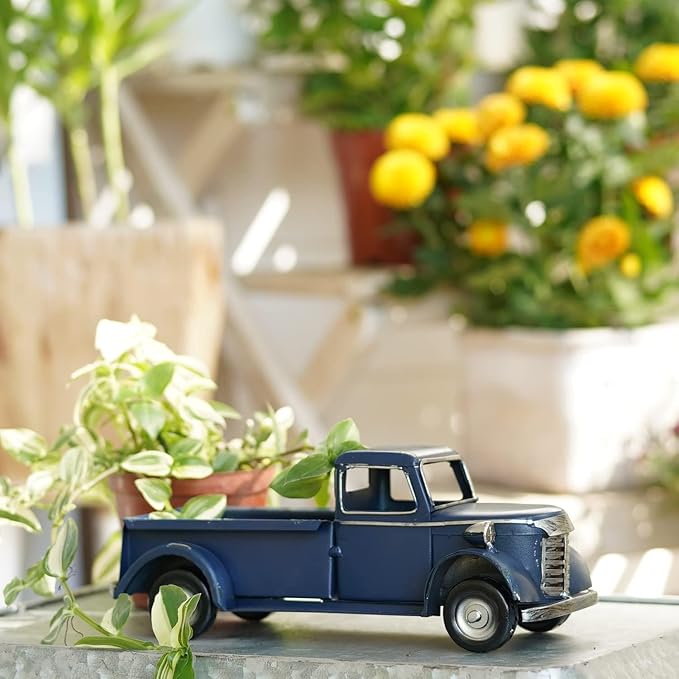 SOFFEE DESIGN 10in Collectible-Vehicles Classic Truck, Pick-up Model Iron Decorations, Collectible Figurine Desktop Car Wine Holder for Home Decor, Dark Blue