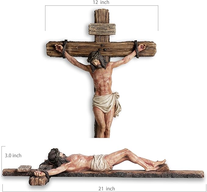 DevotedWalls Extra-Large Catholic Crucifix for Wall,20.75" H Church-Sized Cross of Jesus Christ–INRI,Bloodied Wounds & Realistic Detail for Church,Chapels and Home(Full Color)