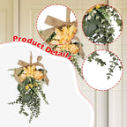 Artificial Floral Teardrop Swag Garland Hanging Flower Teardrop Wreath for Wedding, Orange