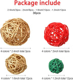 Patelai 36 Pcs Wicker Rattan Balls Decorative Balls for Vase Centerpiece Bowls Orbs Filler for Home Decor,4 Sizes(Red, Green, Gold,2.4'',2'',1.6'',1.2'')