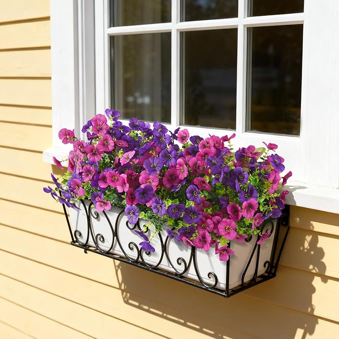 Artificial Fake Pansy Flowers for Outdoor, 12 Pcs Faux Silk Pansies Flower for Spring Summer Decoration, UV Resistant Fake Plants for Outside Planter Porch Yard Patio Home Decor(Purple Rose Red)