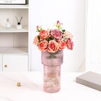 Large Pink Glass Vase, 12 Inches Tall Fluted Vase for Flowers, Modern Torch-Shaped Flower Vase with Ribbed Texture for Living Room, Dining Table, Office, Entryway, Mantle, Shelf, Wedding Gifts