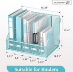 SUPEASY Desk Organizers Metal Desk Magazine File Holder with 5 Vertical Compartments Rack File Organizer for Office Desktop, Classroom, Home Workspace, Blue Plus