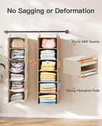 Pipishell 6-Shelf Hanging Closet Organizer, with 3 Detachable Drawers & Side Pockets, Closet Organizers and Storage for Bedroom, Garment Rack and Wardrobe Organization, Dorm Clothes Organizer, Beige