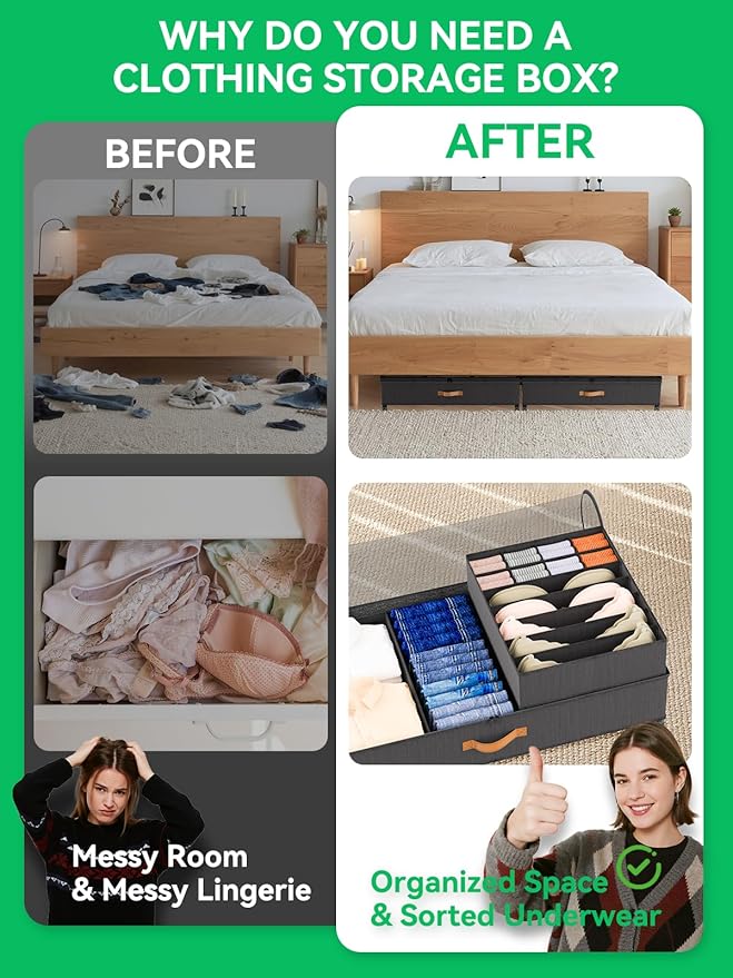 Under Bed Storage with Wheels, 2-Pack 58L Under the Bed Storage Containers with Lids, 1-Pack 15L Box, Organizer Bins Rolling Underbed Storage for Clothes, Underwear, Socks, Shoes - Delicate Style