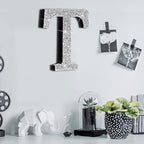 Qunclay 5.7" Silver Crystal Diamond Bling Letters Crushed Diamond Decoration Wooden Glitter Letter with Screw and Hooks Rhinestone Gift for Wedding Y2k Mcbling Bedroom Wall Decor (Letter T)