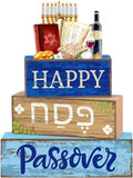 Lineshading 4 Pcs Happy Passover Table Decorations Wooden Menorah Table Centerpieces Pesach Jewish Holiday Party Passover Seder Meal Tabletop Topper Mantel Shelf Decor