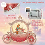 Christmas Pink Carriage Snow Globe with Music and Pricess - Christmas Snow Globes - Battery Or USB Cable Powered Operated (Pink Princess)