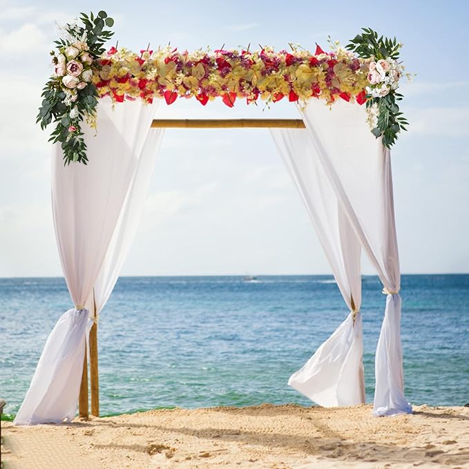 2 Pcs Wedding Arch Flowers Kit, Artificial Peony Flower Swag Backdrop Floral Garland Centerpieces, Champagne Peony Floral Swags Silk Hanging Peony Garland with Green Leaves Decor for Home(Pink)