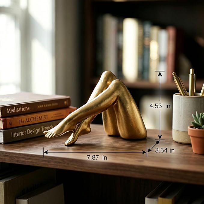 Golden Legs Sculpture - Elegant Resin Statues for Aesthetic Shelf Decor & Office Desktop & Cabinets | 7.87" D x 3.54" W x 4.53" H, Side Lying Legs