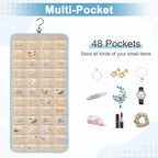 Dynoro Double-Sided Hanging Jewelry Organizer, Large Teal Storage Roll for Earrings, Necklaces, Rings, 48 Pockets 21 Hooks, Durable Oxford Fabric for Closet, Wall, Door, 1 piece, Jewelry Not Included