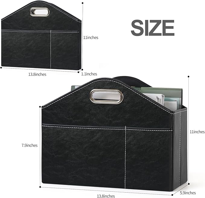 PU Leather Magazine Rack Floor foldable Magazine Basket Magazine Holder Organizer Newspaper Storage Bin Document File Holder for Home Office Living Room Table